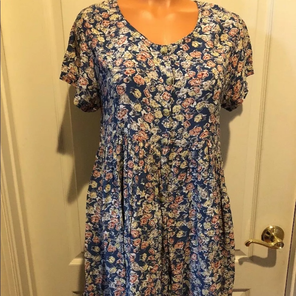 JOU JOU Maternity Blue Floral Print Smock Tunic Top S Small EUC $40